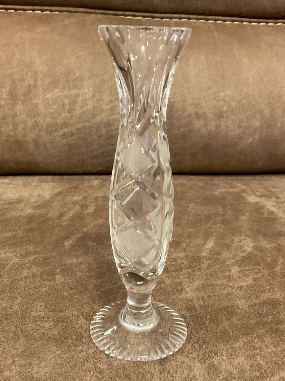 Slender Crystal Vase with Diamond Pattern